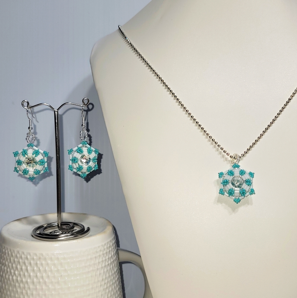 Hand Beaded Earrings And Pendant